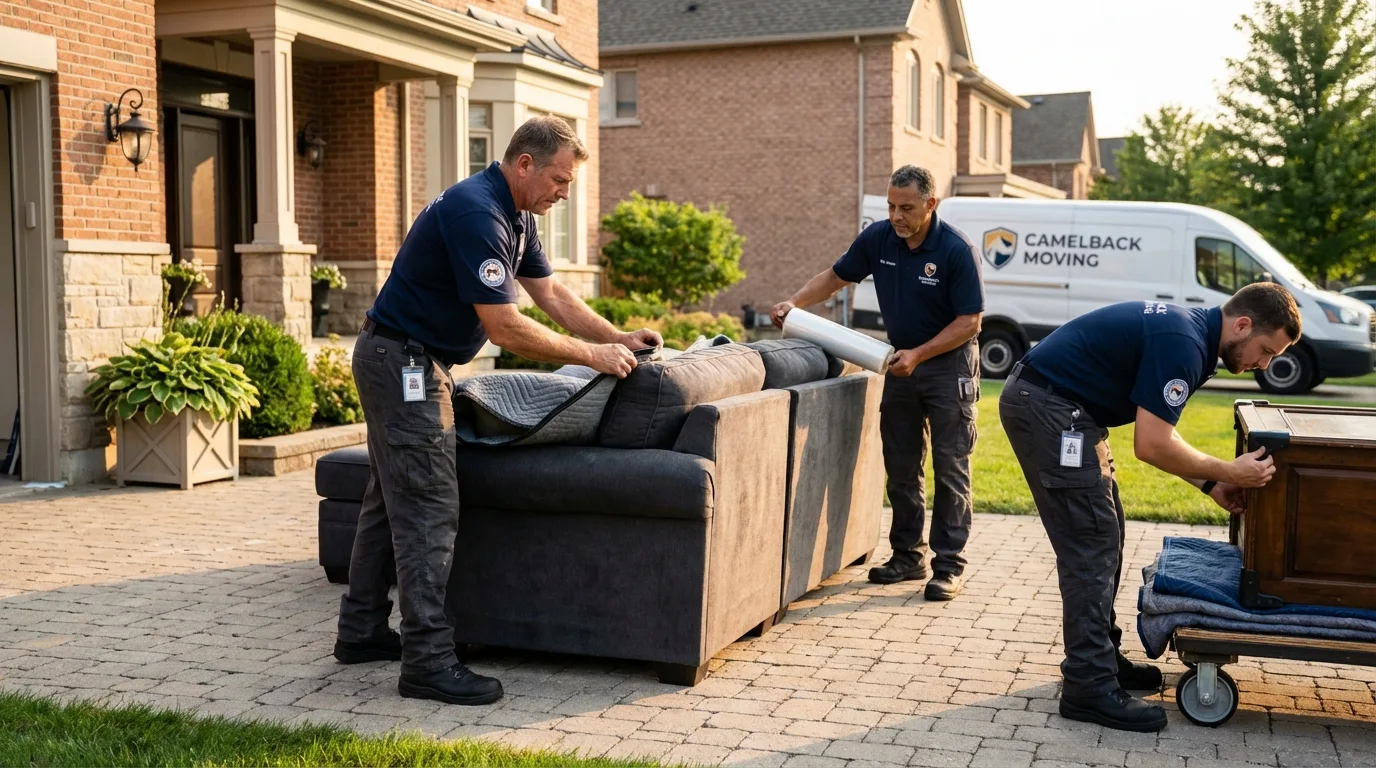 Large estate moving crew wrapping furniture in Belford, NJ