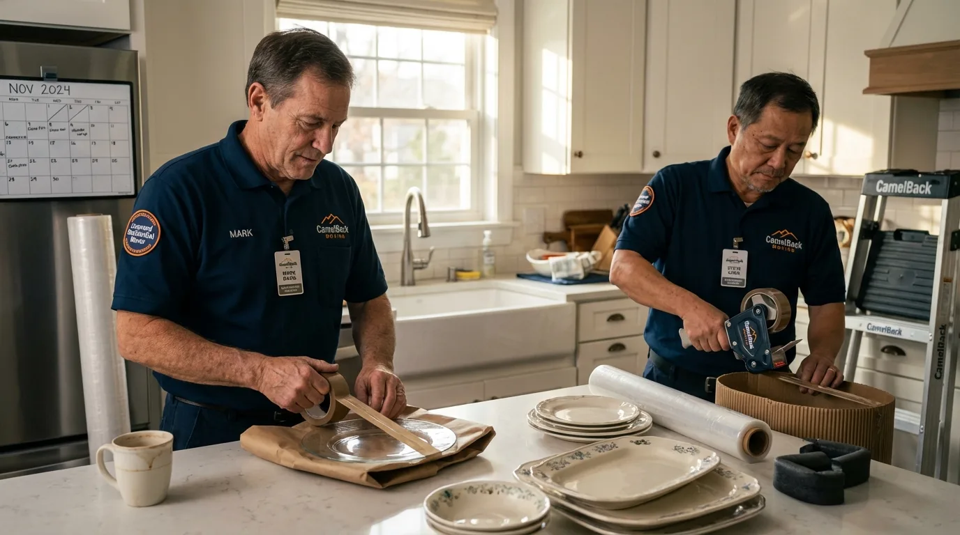 Professional crew packing kitchen dishware in Belford, NJ
