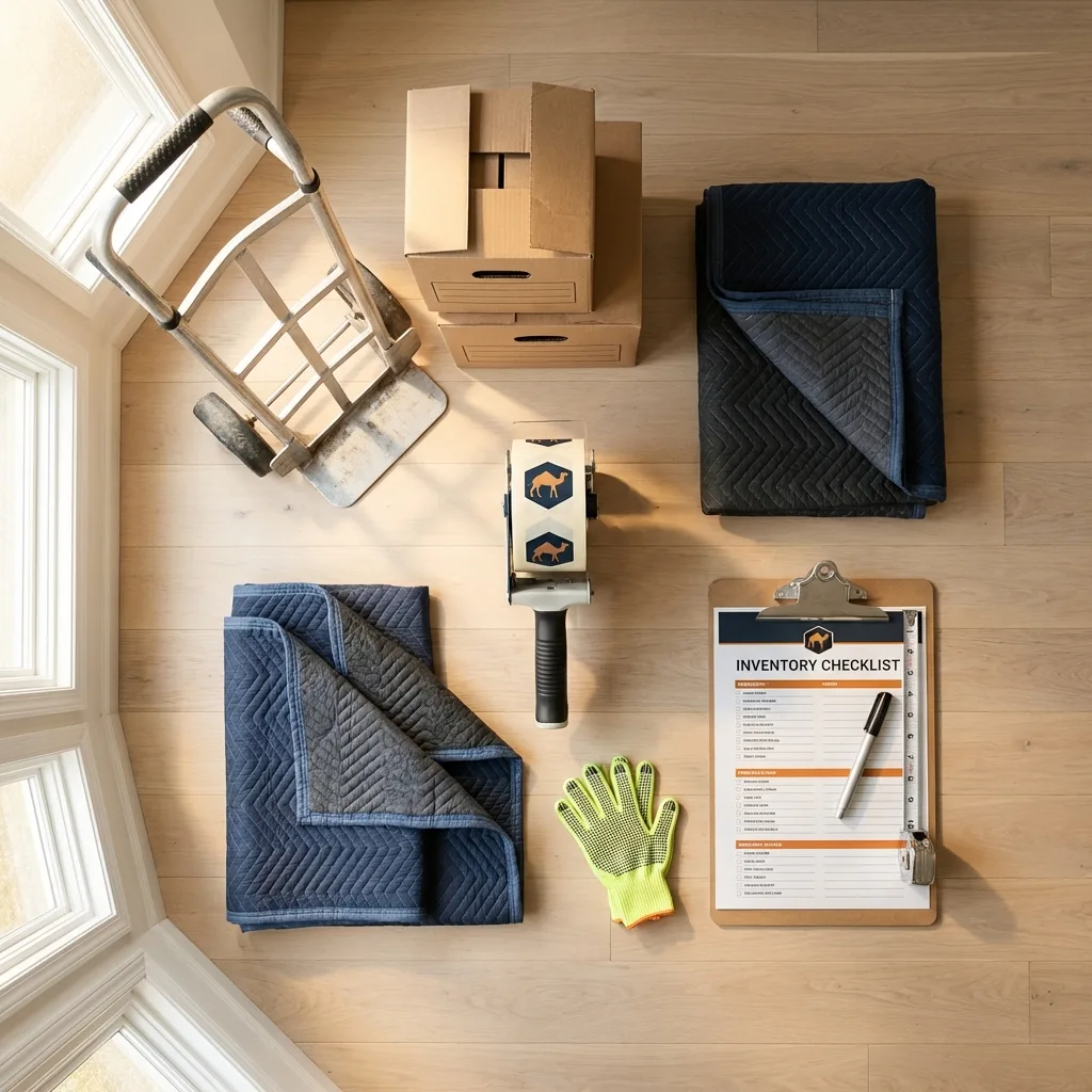 Professional moving supplies and packing materials layout for Belford residential relocations